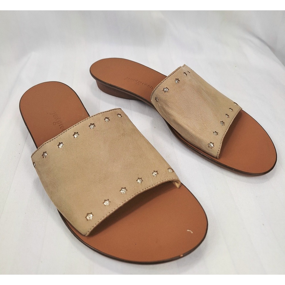 Paul‎ Green Womens Tan Leather Star Studded Slide Sandals Low Wedge Size 7.5